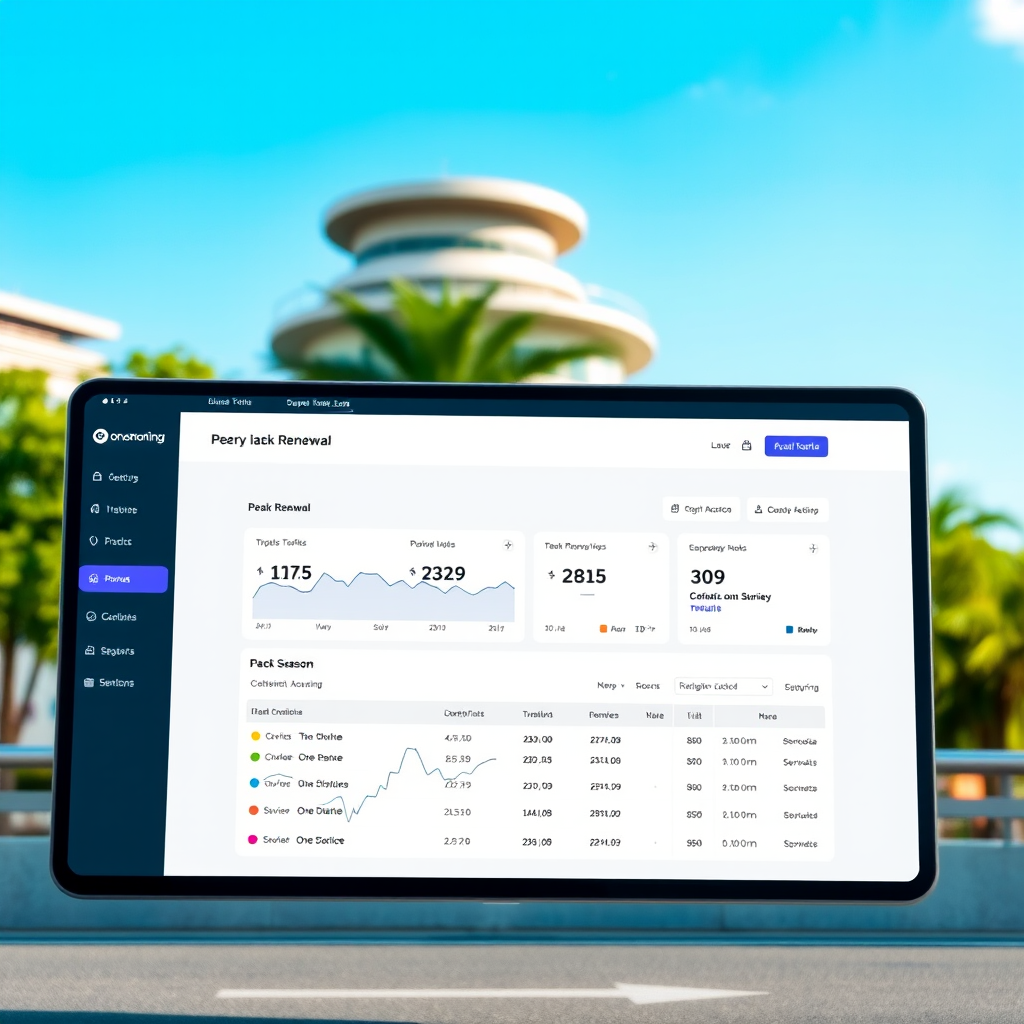 Screenshot of OneMotoring portal dashboard showing high traffic statistics and busy renewal interface during peak season in Singapore